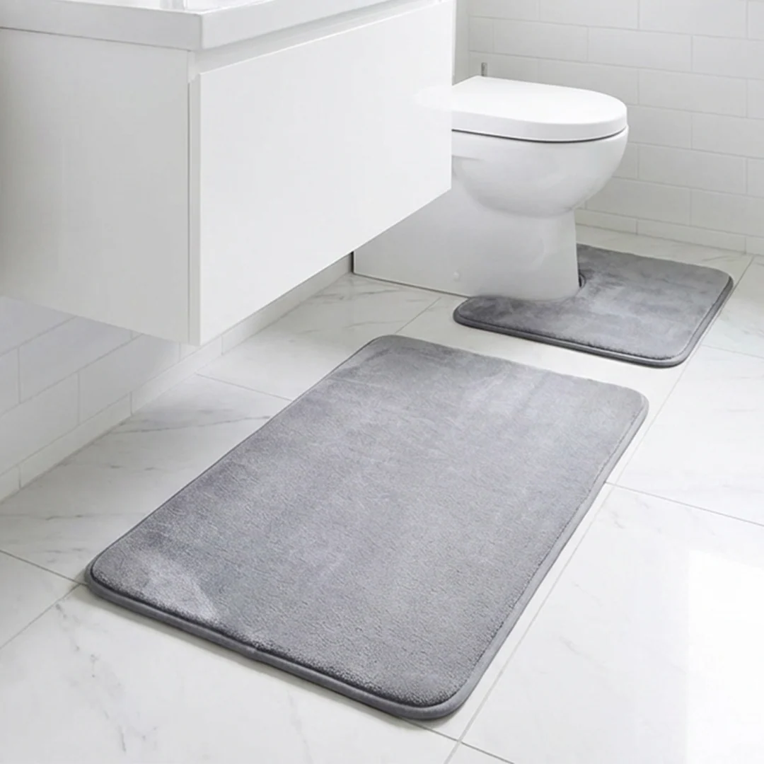 Muddy Mat® Memory Foam Bath Mat Set 2 Piece – Velvet Soft Non Slip Bathroom Rugs Set, Thick Absorbent Washable Bath Mats for Bathroom Floor and Shower, 20"x30" + 20"x20" U-Shaped