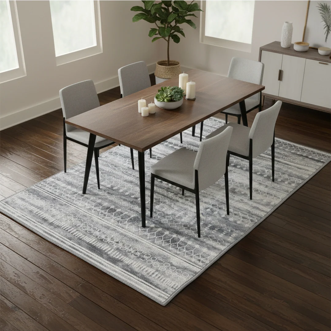 Greyline Washable Area Rug, Modern Soft Low Pile Carpet, Non Slip and Pet Friendly for Home