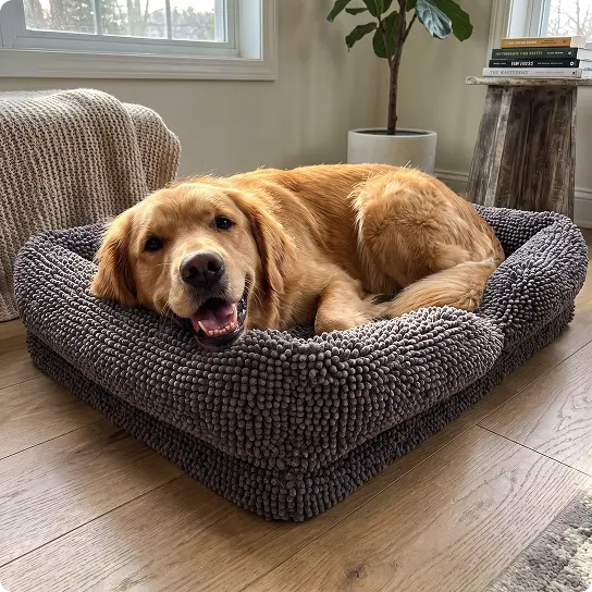 Muddy Mat® Cloud K9 Rektangulär Hundbädd med äkta minnesskum och tvättbart chenilleöverdrag