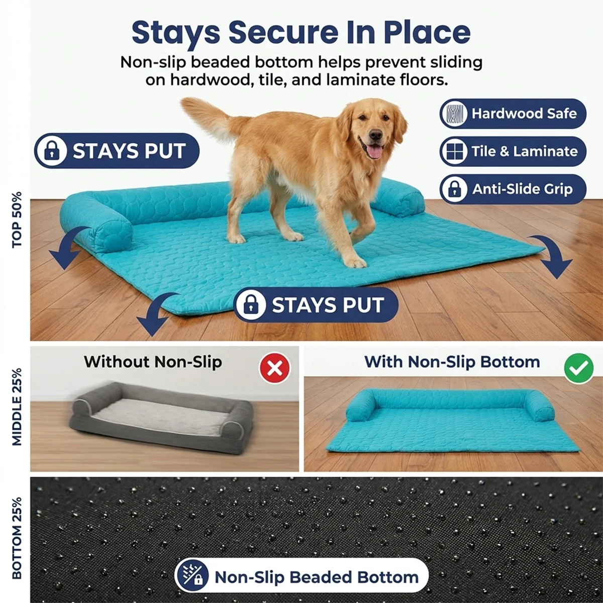 Muddy Mat® Ice Silk kjølende hundeseng med ortopedisk memory foam og bolsterkant, selvkjølende pustende kjæledyrsofa-seng, ekstra bred sofebeskyttelse, sklisikker, avtakbar og maskinvaskbar
