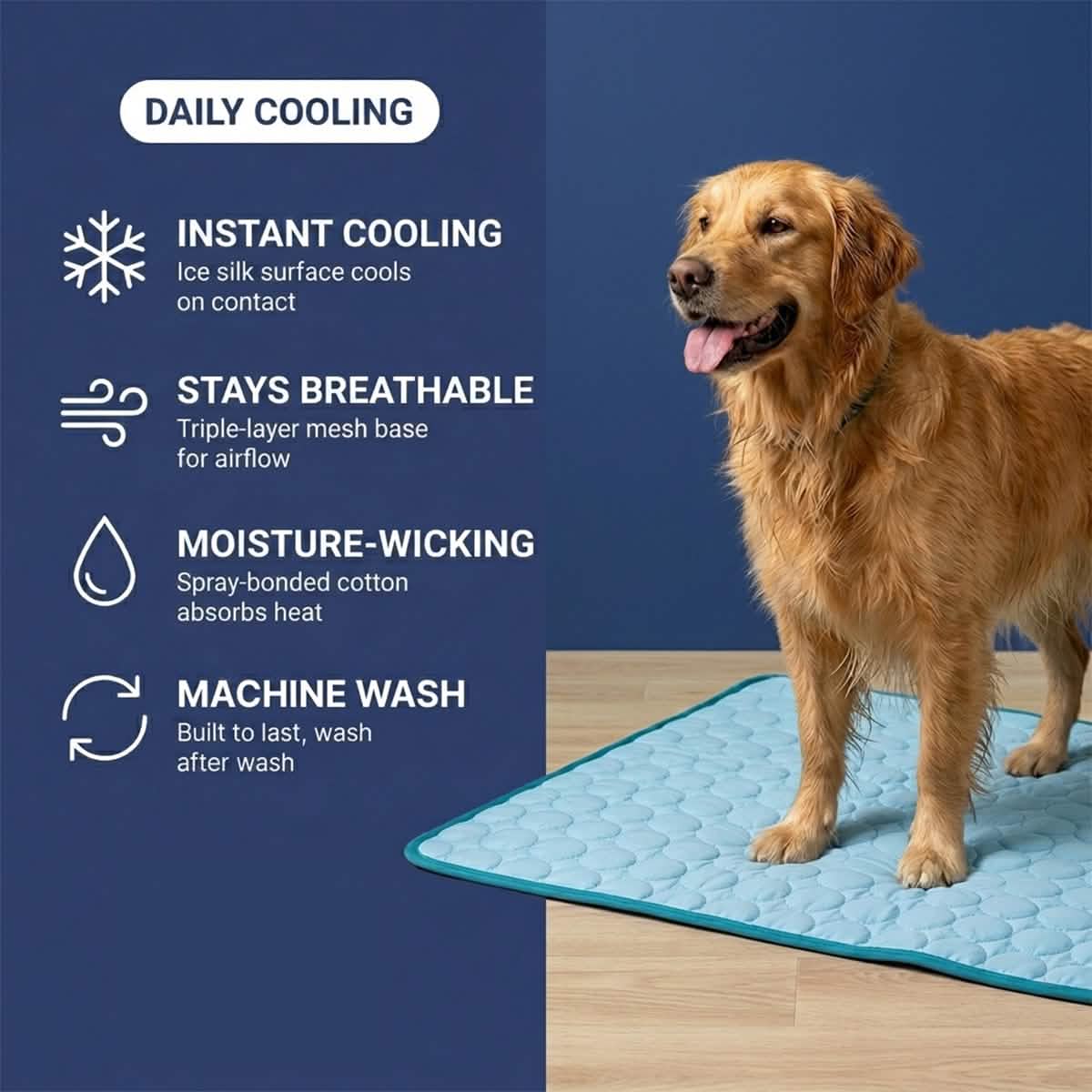 Muddy Mat® selvkølende hundemåtte, køleunderlag i is-silke til hunde og katte, kræver hverken vand eller strøm, letrengørlig, skridsikker sommer-måtte til kæledyr til indendørs og udendørs brug, sofa, bur og bil