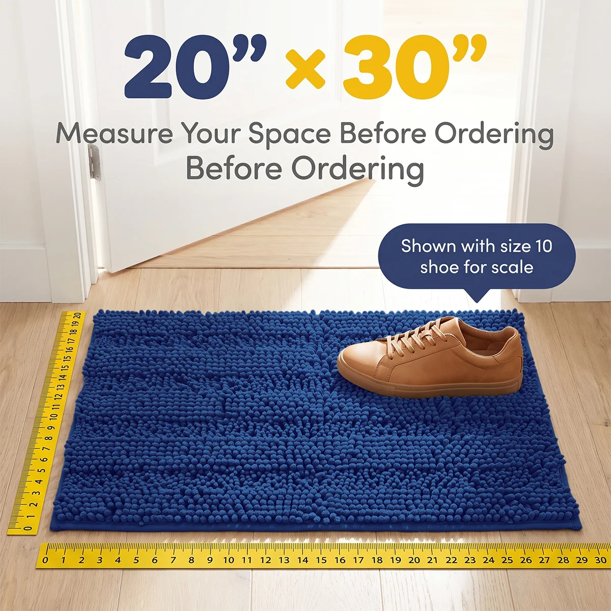 Muddy Mat® StripeMax Golvmatta för hundar med leriga tassar – Tjock plyschig randig chenillematta, Muddy Carpet®, superabsorberande mikrofiber, snabbtorkande, halksäker, tvättbar innematta