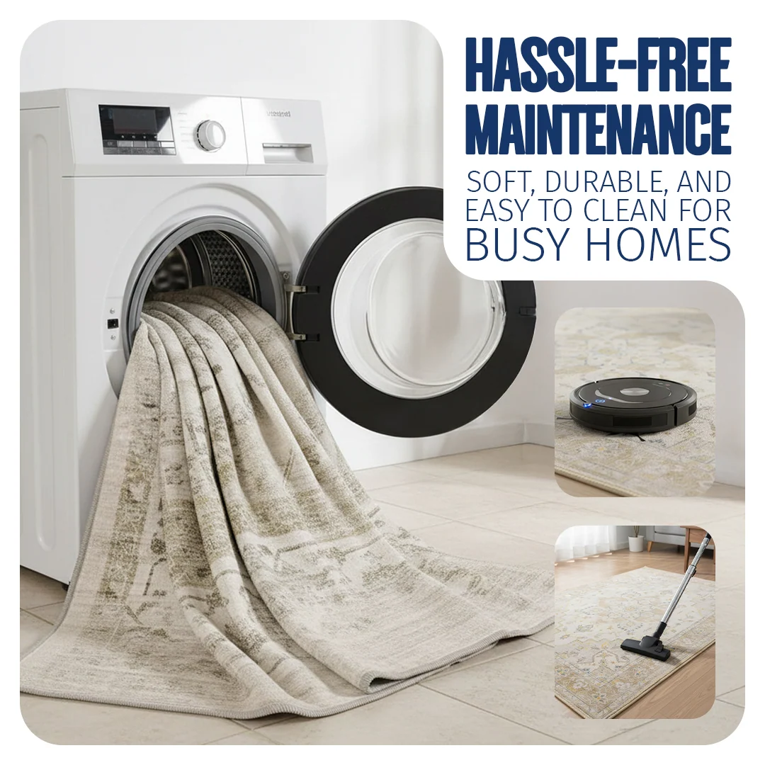 Champagne Washable Area Rug, Waterproof Soft Low Pile Carpet, Foldable and Pet Friendly