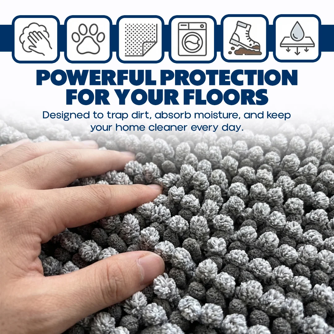 Muddy Mat® Tapis de porte intérieur pour chien T.Max bicolore et tapis de bain – Tapis d'entrée antidérapant en chenille pour pattes boueuses, tapis de porte absorbant et lavable, tapis de bain à séchage rapide
