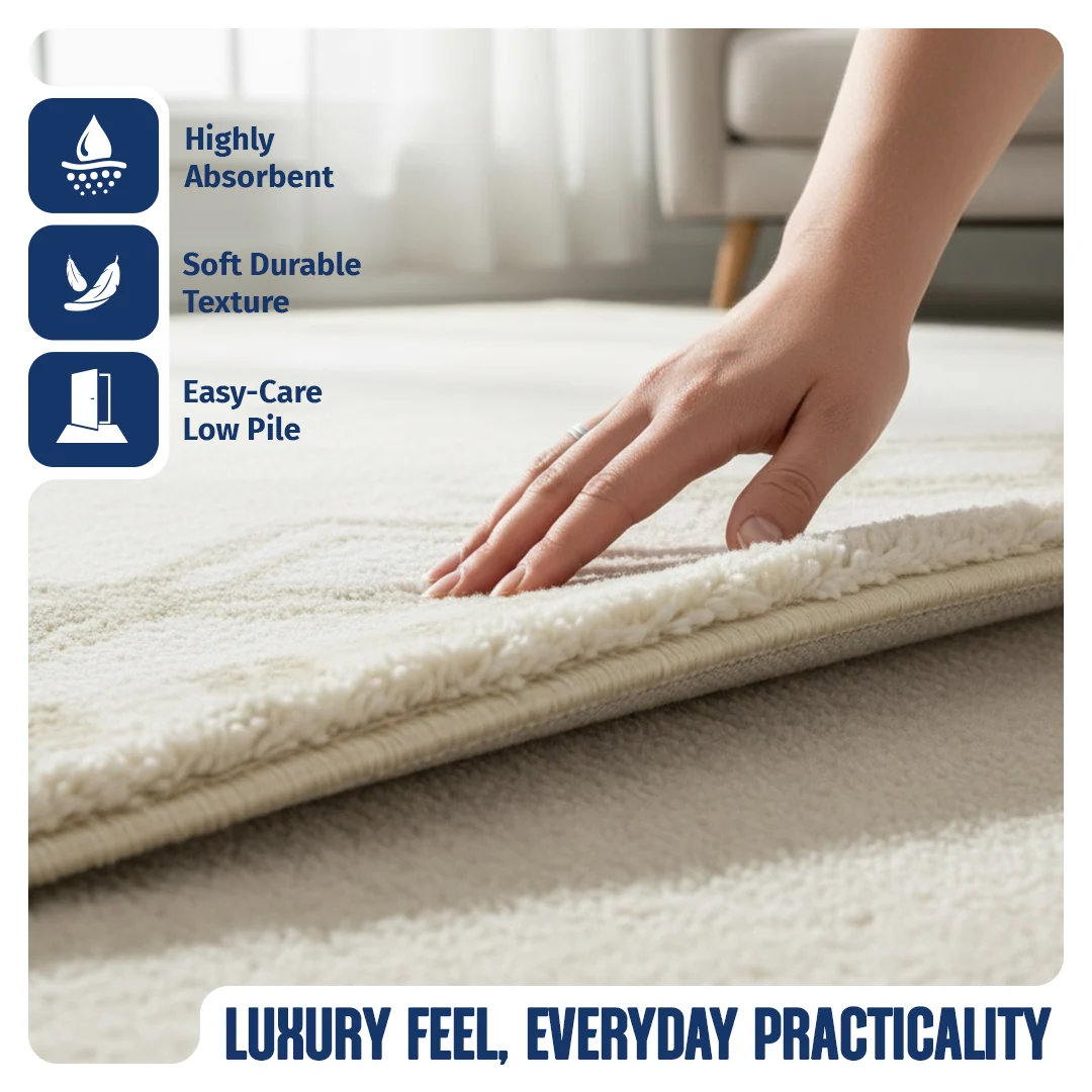 Champagne Washable Area Rug, Waterproof Soft Low Pile Carpet, Foldable and Pet Friendly