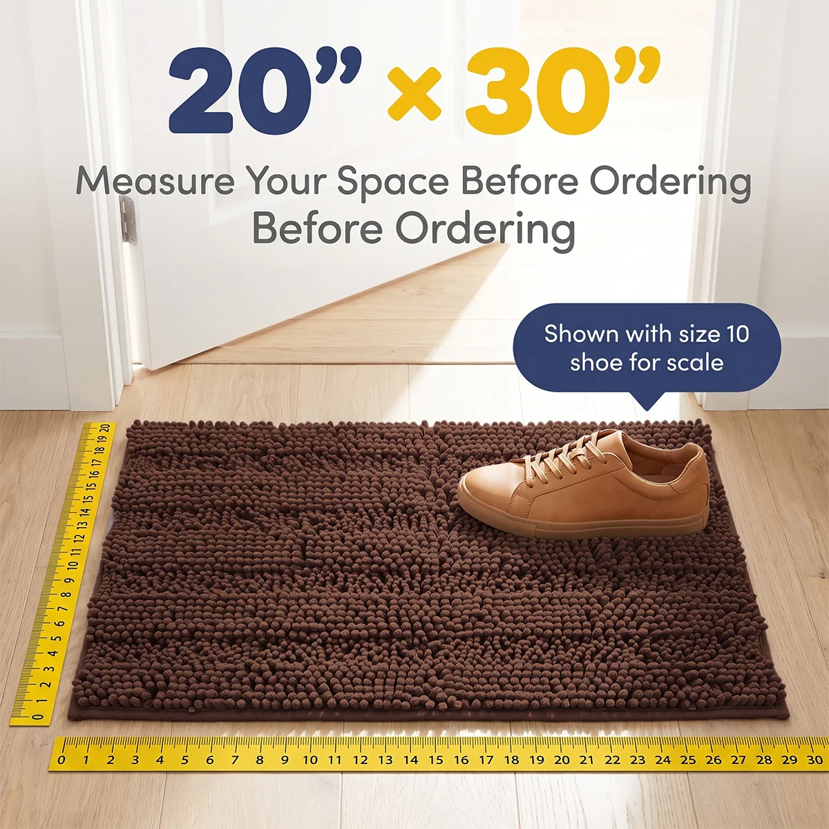 Muddy Mat® StripeMax Golvmatta för hundar med leriga tassar – Tjock plyschig randig chenillematta, Muddy Carpet®, superabsorberande mikrofiber, snabbtorkande, halksäker, tvättbar innematta