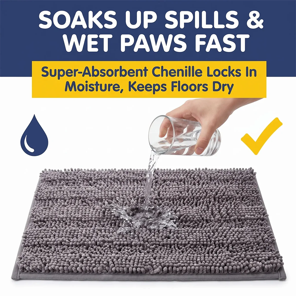Muddy Mat® StripeMax Golvmatta för hundar med leriga tassar – Tjock plyschig randig chenillematta, Muddy Carpet®, superabsorberande mikrofiber, snabbtorkande, halksäker, tvättbar innematta