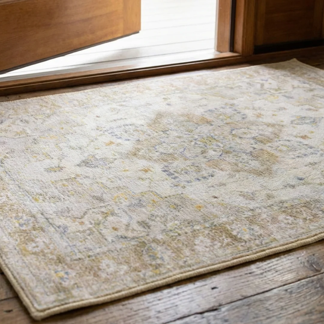 Champagne Washable Area Rug, Waterproof Soft Low Pile Carpet, Foldable and Pet Friendly