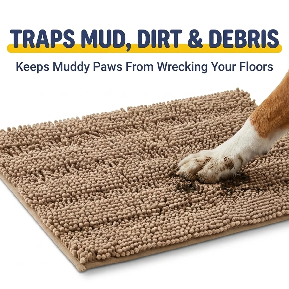 Muddy Mat® StripeMax Golvmatta för hundar med leriga tassar – Tjock plyschig randig chenillematta, Muddy Carpet®, superabsorberande mikrofiber, snabbtorkande, halksäker, tvättbar innematta