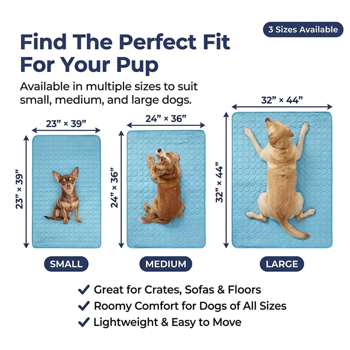 Muddy Mat® selvkølende hundemåtte, køleunderlag i is-silke til hunde og katte, kræver hverken vand eller strøm, letrengørlig, skridsikker sommer-måtte til kæledyr til indendørs og udendørs brug, sofa, bur og bil