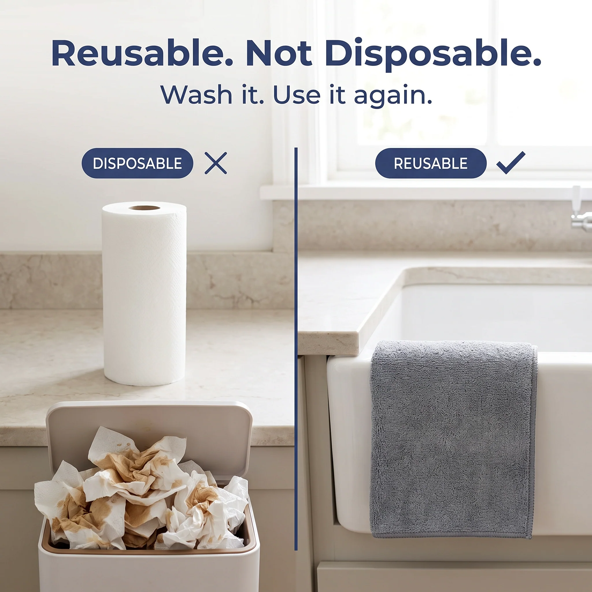Muddy Mat® Kitchen Towels 3 Pack - Super Absorbent Microfiber Dish Cloths, Quick Dry Soft Cleaning Towels for Dishes, Counters and Spills, Machine Washable, Grey 11.8" x 11.8"