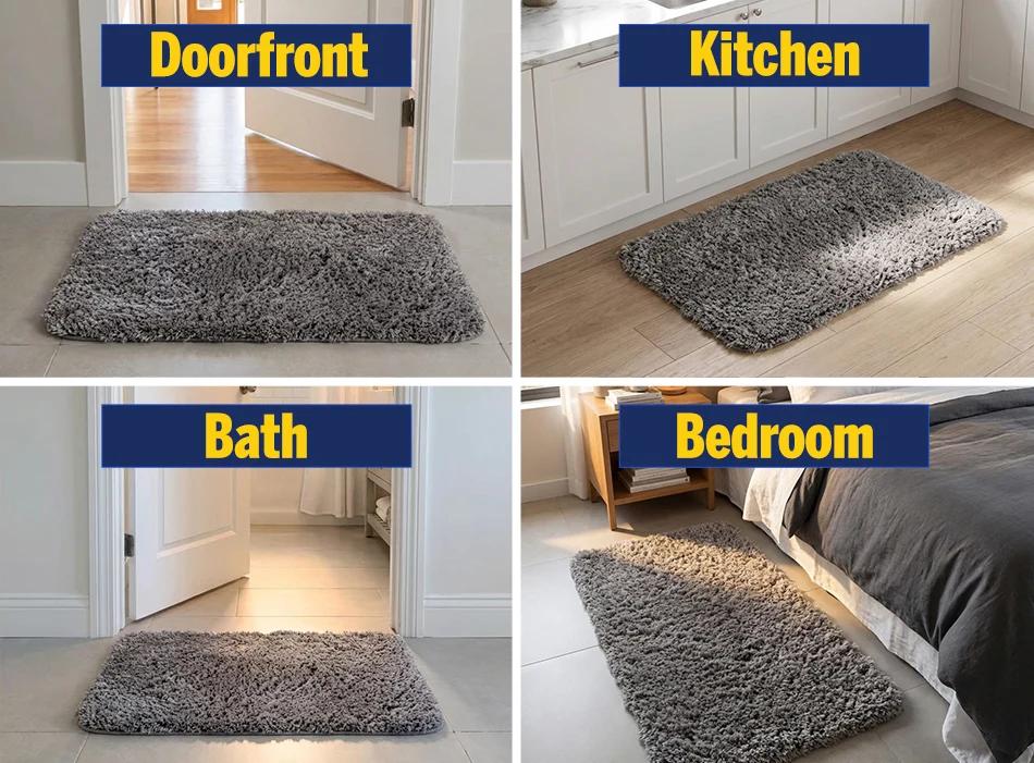 Muddy Mat® Juego de 2 alfombras de baño mullidas, alfombras de microfibra suaves y absorbentes, antideslizantes, de secado rápido y lavables a máquina para suelo, bañera, ducha e inodoro, 20"x30" + 20"x20" en forma de U
