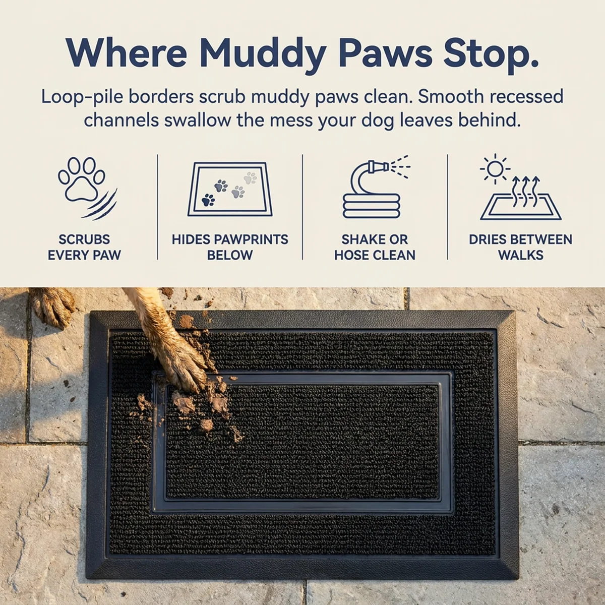 Muddy Mat® Tapete de puerta exterior 3D resistente Meshy Mat con estampado