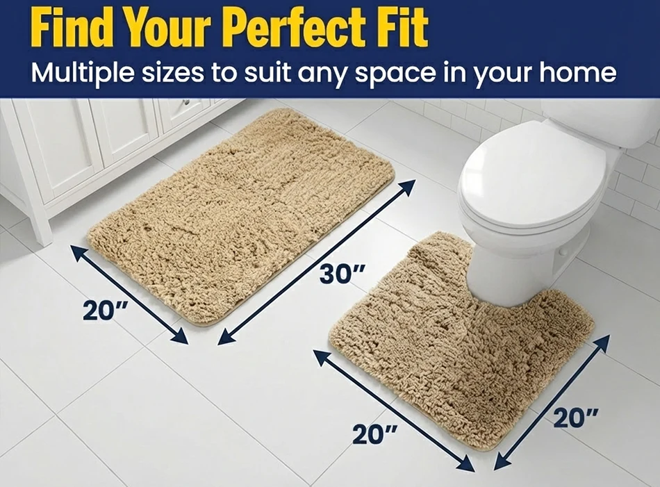 Muddy Mat® Juego de 2 alfombras de baño mullidas, alfombras de microfibra suaves y absorbentes, antideslizantes, de secado rápido y lavables a máquina para suelo, bañera, ducha e inodoro, 20"x30" + 20"x20" en forma de U