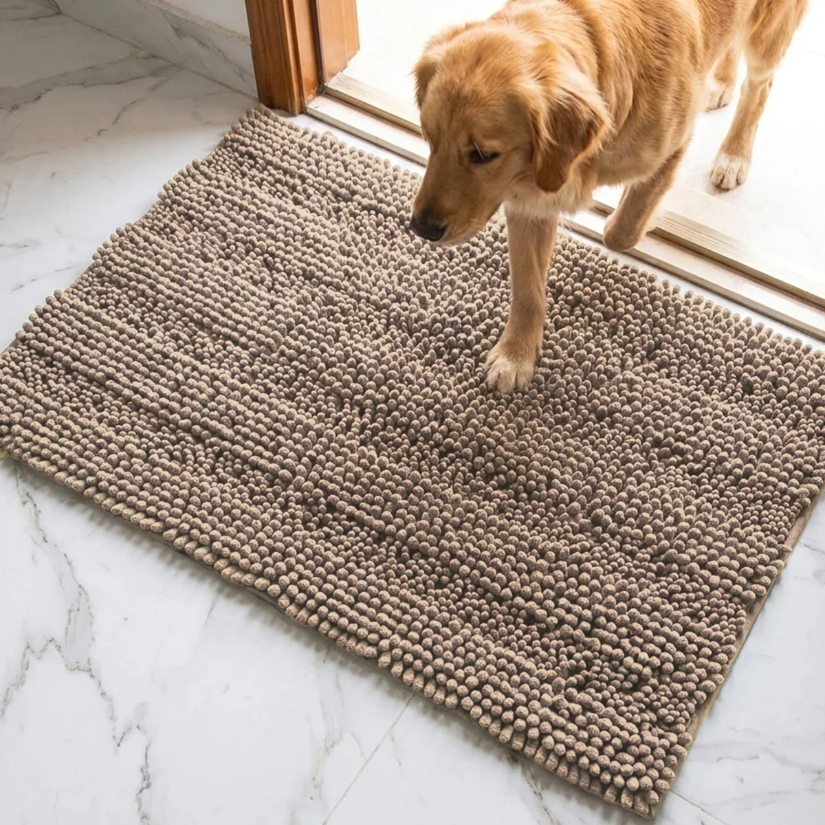 Muddy Mat® StripeMax Golvmatta för hundar med leriga tassar – Tjock plyschig randig chenillematta, Muddy Carpet®, superabsorberande mikrofiber, snabbtorkande, halksäker, tvättbar innematta