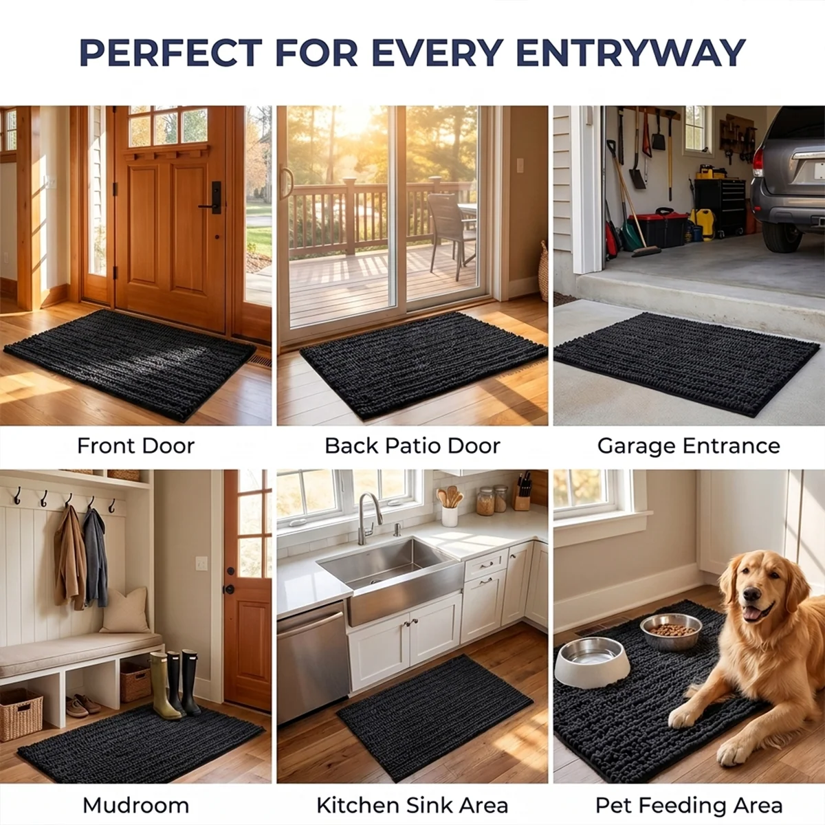 Muddy Mat® DuoMax Hundedørmatte for sølete poter – Absorberende matte med to teksturer chenille inngangsmatte Muddy Carpet®, mikrofiber hurtigtørkende, sklisikker maskinvaskbar innendørsmatte