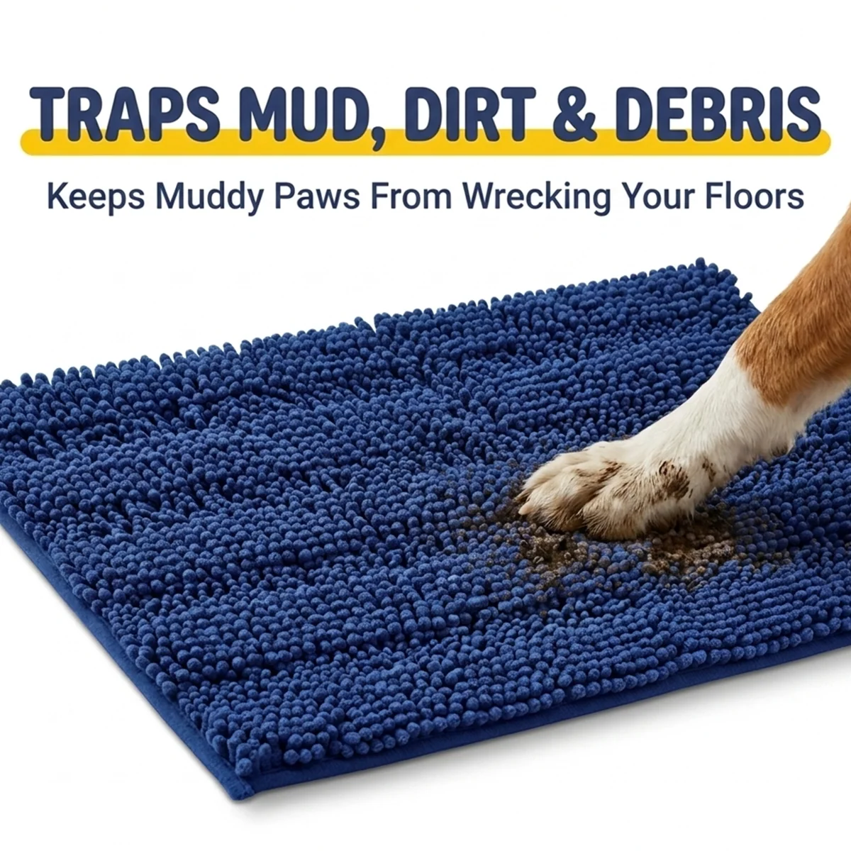 Muddy Mat® StripeMax Golvmatta för hundar med leriga tassar – Tjock plyschig randig chenillematta, Muddy Carpet®, superabsorberande mikrofiber, snabbtorkande, halksäker, tvättbar innematta