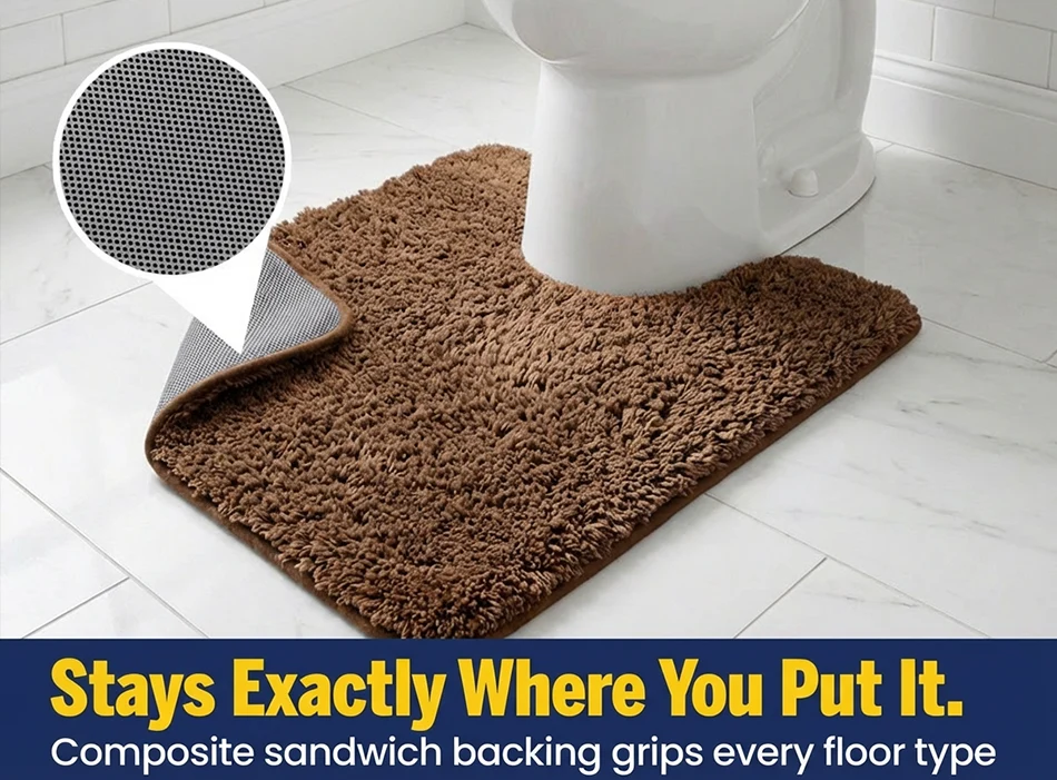 Muddy Mat® Juego de 2 alfombras de baño mullidas, alfombras de microfibra suaves y absorbentes, antideslizantes, de secado rápido y lavables a máquina para suelo, bañera, ducha e inodoro, 20"x30" + 20"x20" en forma de U