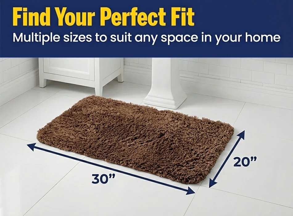 Muddy Mat® Fluffy Bathroom Rug, Soft Absorbent Microfiber Bath Mat, Non Slip, Quick Dry, Machine Washable for Bathroom Floor, Tub, Shower, Toilet and Sink
