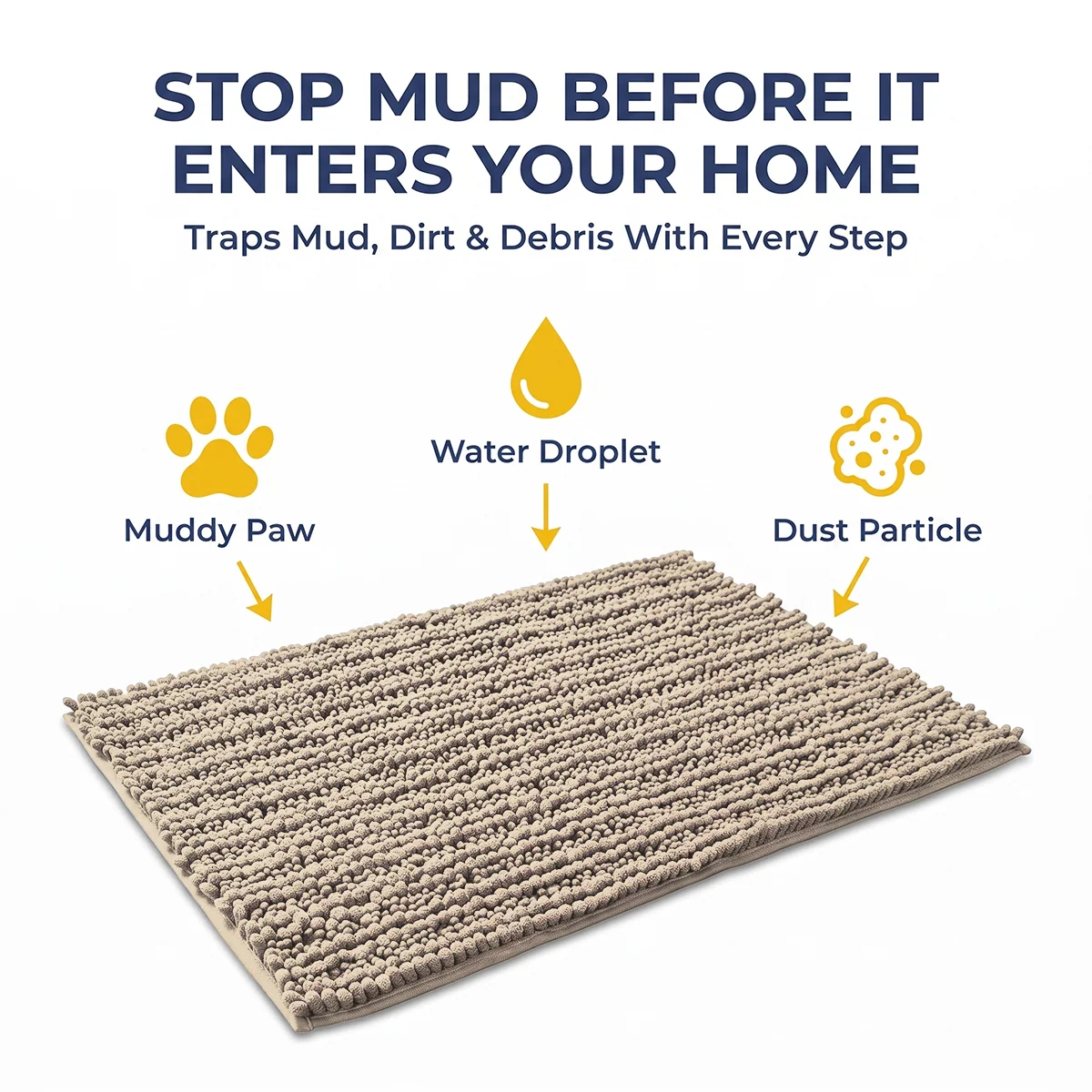 Muddy Mat® DuoMax Hundedørmatte for sølete poter – Absorberende matte med to teksturer chenille inngangsmatte Muddy Carpet®, mikrofiber hurtigtørkende, sklisikker maskinvaskbar innendørsmatte