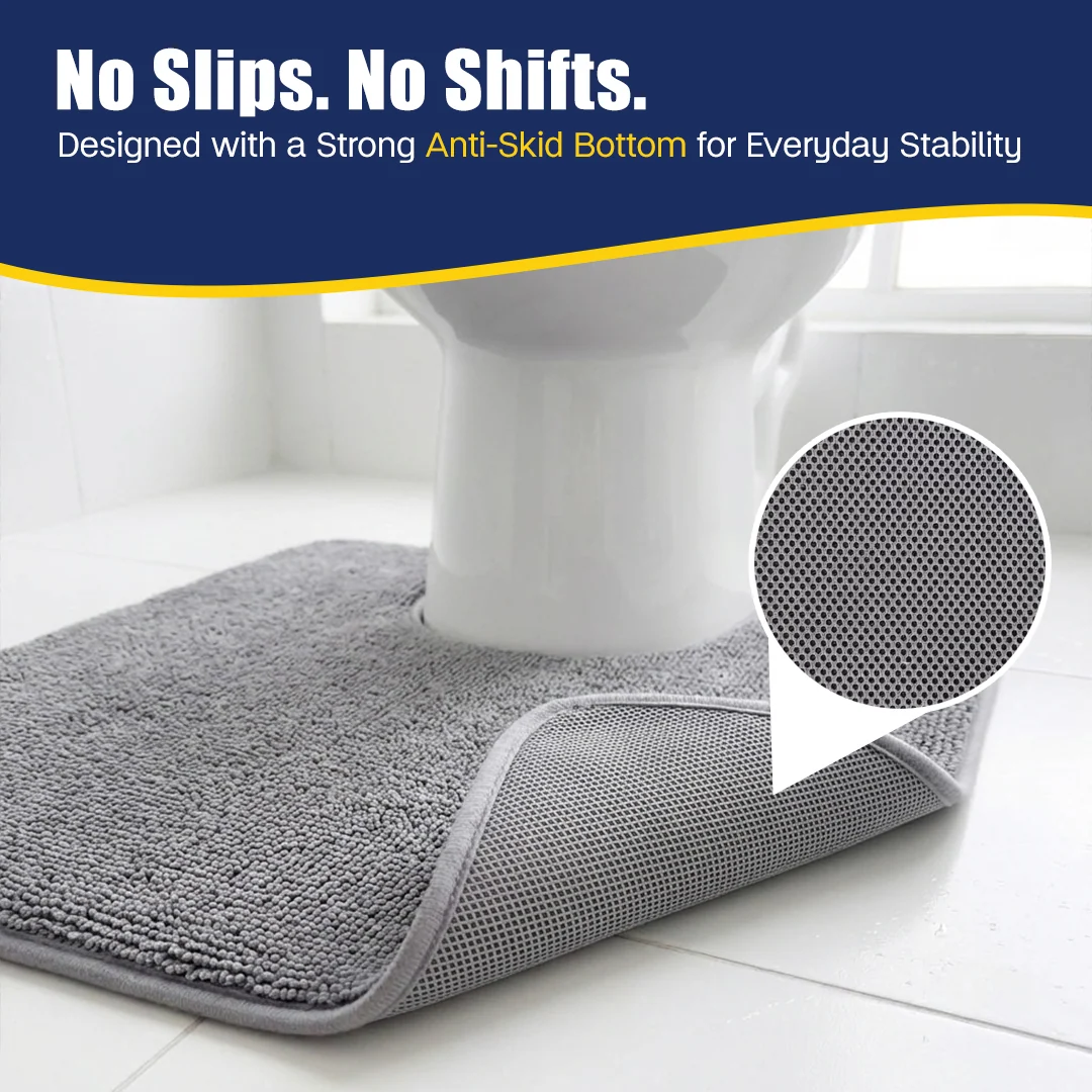 Muddy Mat® CloudStep Bathroom Rugs 2 Piece Set, Non Slip Bath Mats for Bathroom, Absorbent Memory Foam Chenille, Machine Washable Quick Dry Toilet Rug Set, 20"x30" + 20"x20" U-Shaped