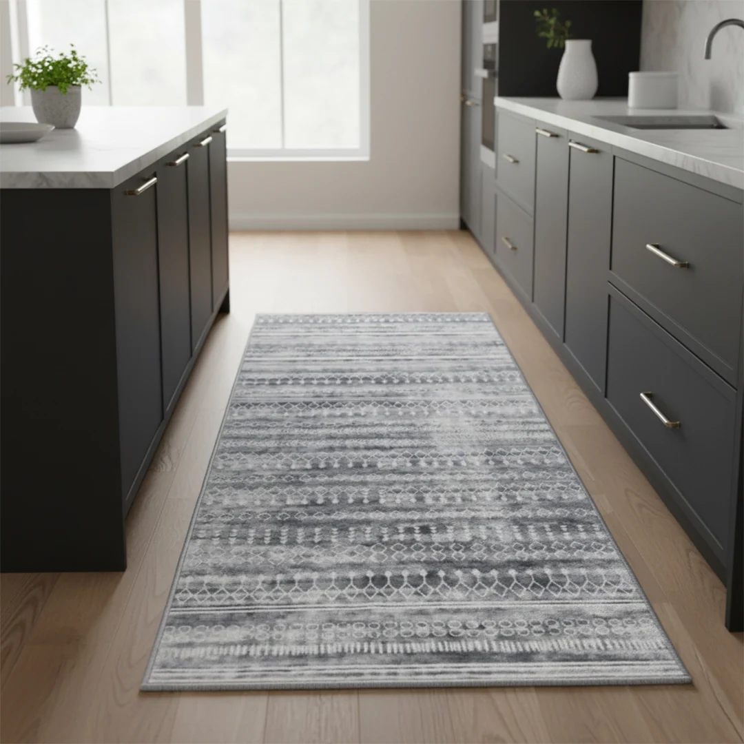 Greyline Washable Area Rug, Modern Soft Low Pile Carpet, Non Slip and Pet Friendly for Home