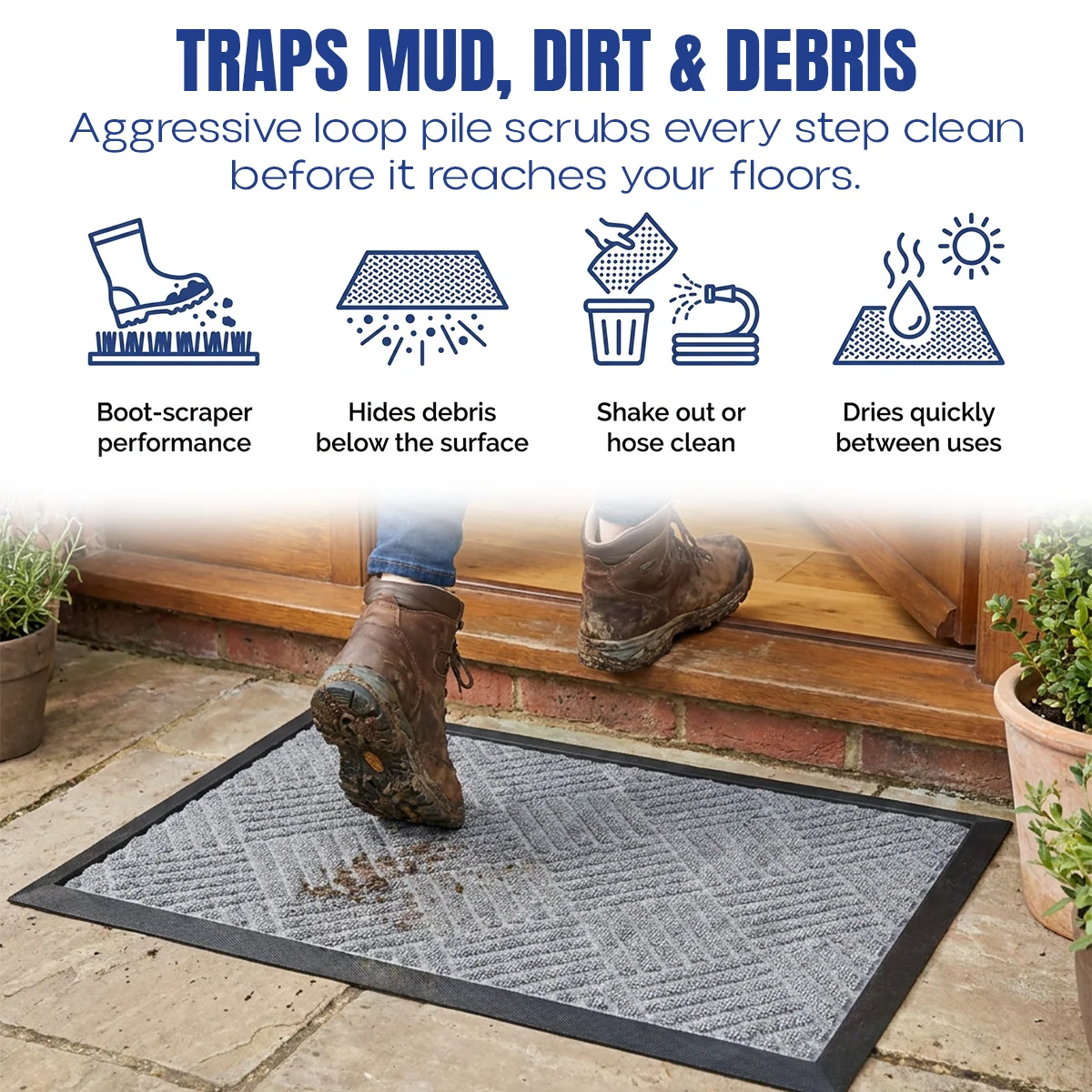Muddy Mat® Tapete de puerta exterior 3D resistente Meshy Mat con estampado