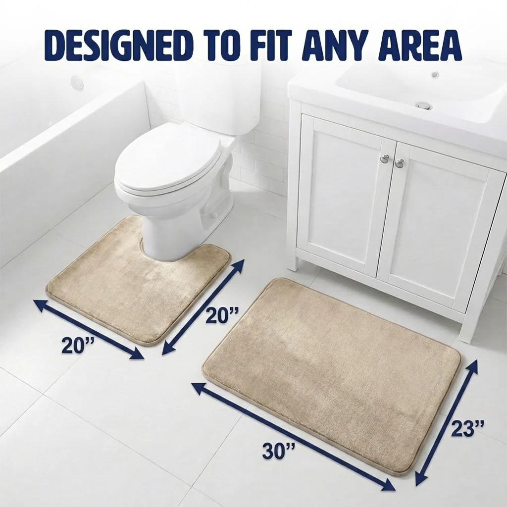 Muddy Mat® Memory Foam Bath Mat Set 2 Piece – Velvet Soft Non Slip Bathroom Rugs Set, Thick Absorbent Washable Bath Mats for Bathroom Floor and Shower, 20"x30" + 20"x20" U-Shaped