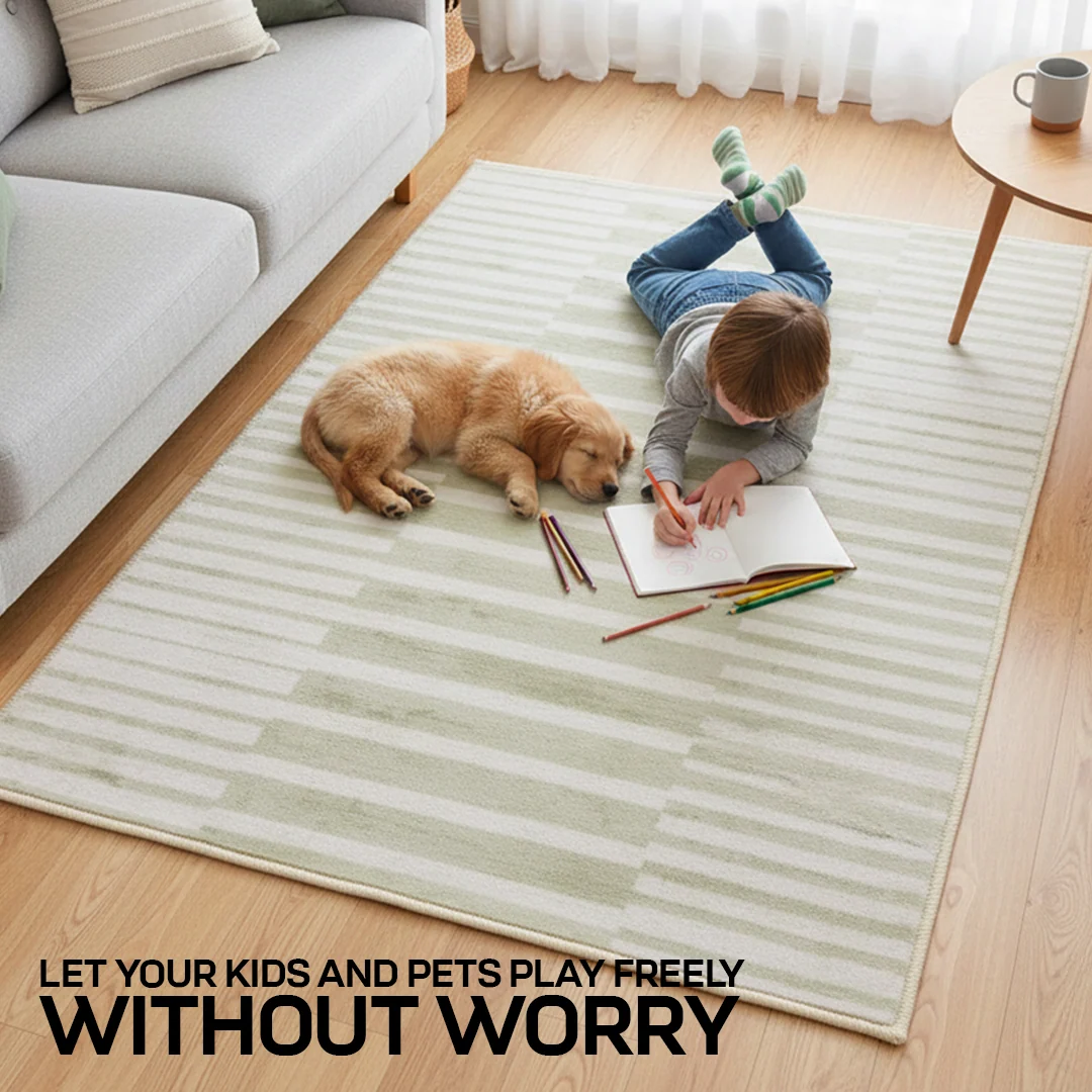 Muddy Mat Creamline Washable Area Rug - Soft Low Pile Non Slip Carpet for Living Room, Bedroom and Dining Room