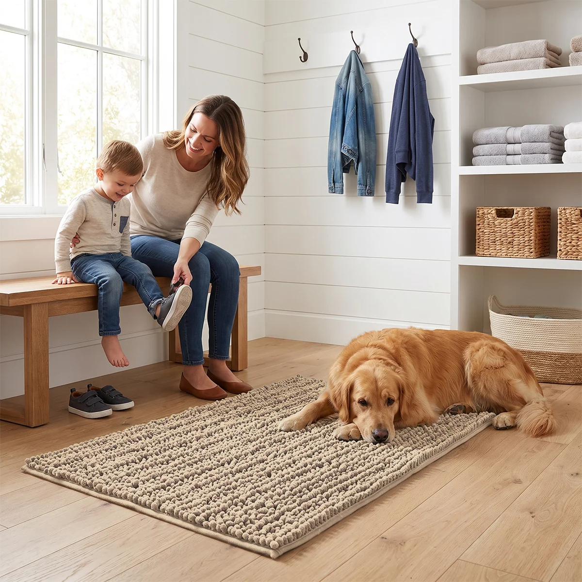 Muddy Mat® DuoMax Hundedørmatte for sølete poter – Absorberende matte med to teksturer chenille inngangsmatte Muddy Carpet®, mikrofiber hurtigtørkende, sklisikker maskinvaskbar innendørsmatte
