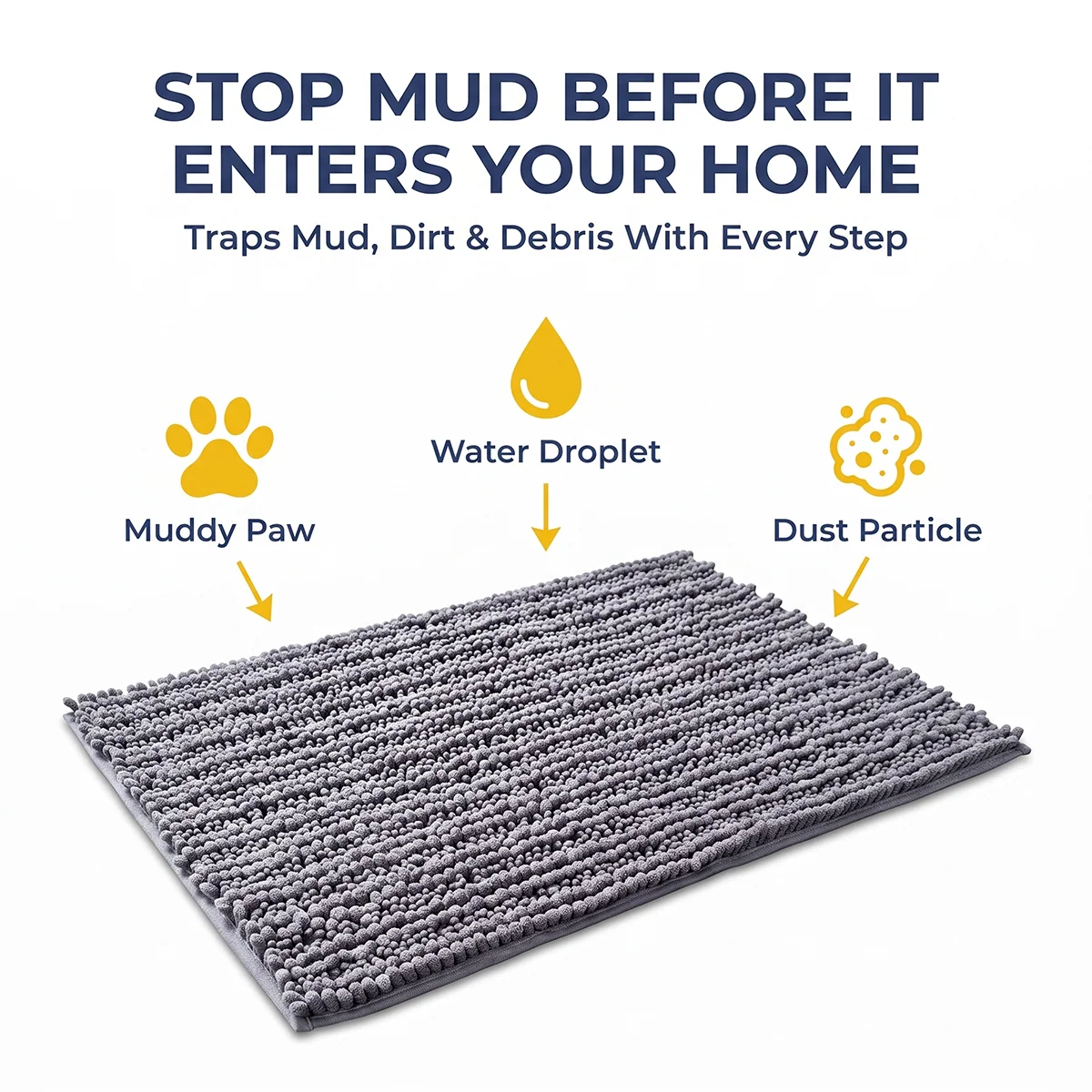Muddy Mat® DuoMax Hundedørmatte for sølete poter – Absorberende matte med to teksturer chenille inngangsmatte Muddy Carpet®, mikrofiber hurtigtørkende, sklisikker maskinvaskbar innendørsmatte
