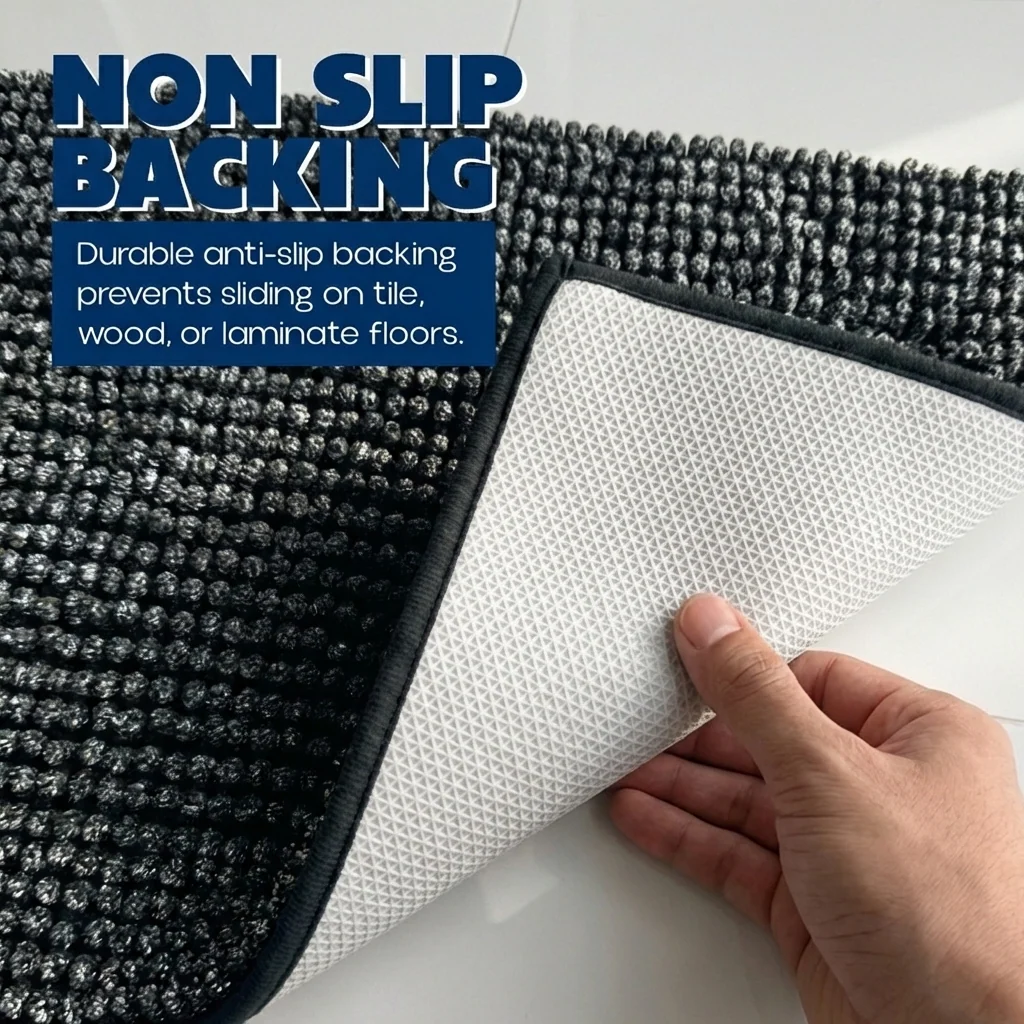 Muddy Mat® Tapis de porte intérieur pour chien T.Max bicolore et tapis de bain – Tapis d'entrée antidérapant en chenille pour pattes boueuses, tapis de porte absorbant et lavable, tapis de bain à séchage rapide