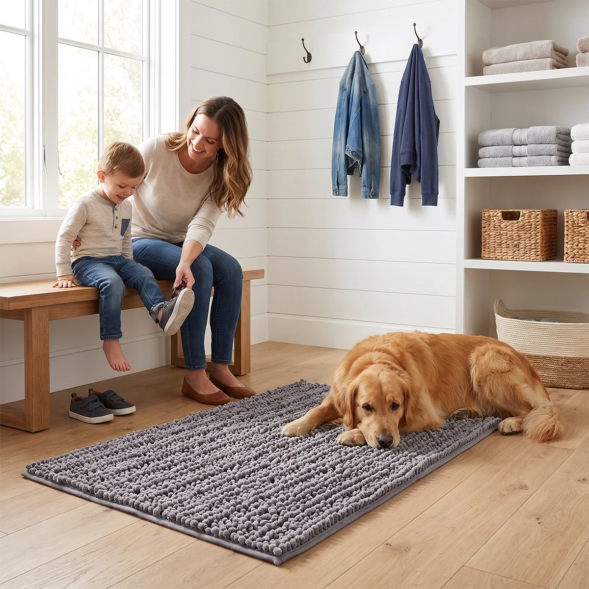Muddy Mat® DuoMax Hundedørmatte for sølete poter – Absorberende matte med to teksturer chenille inngangsmatte Muddy Carpet®, mikrofiber hurtigtørkende, sklisikker maskinvaskbar innendørsmatte