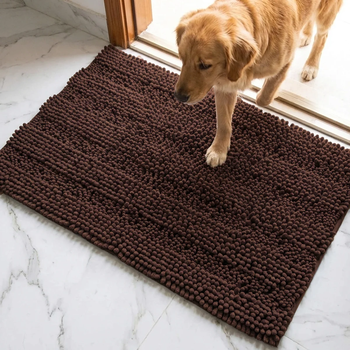 Muddy Mat® StripeMax Golvmatta för hundar med leriga tassar – Tjock plyschig randig chenillematta, Muddy Carpet®, superabsorberande mikrofiber, snabbtorkande, halksäker, tvättbar innematta