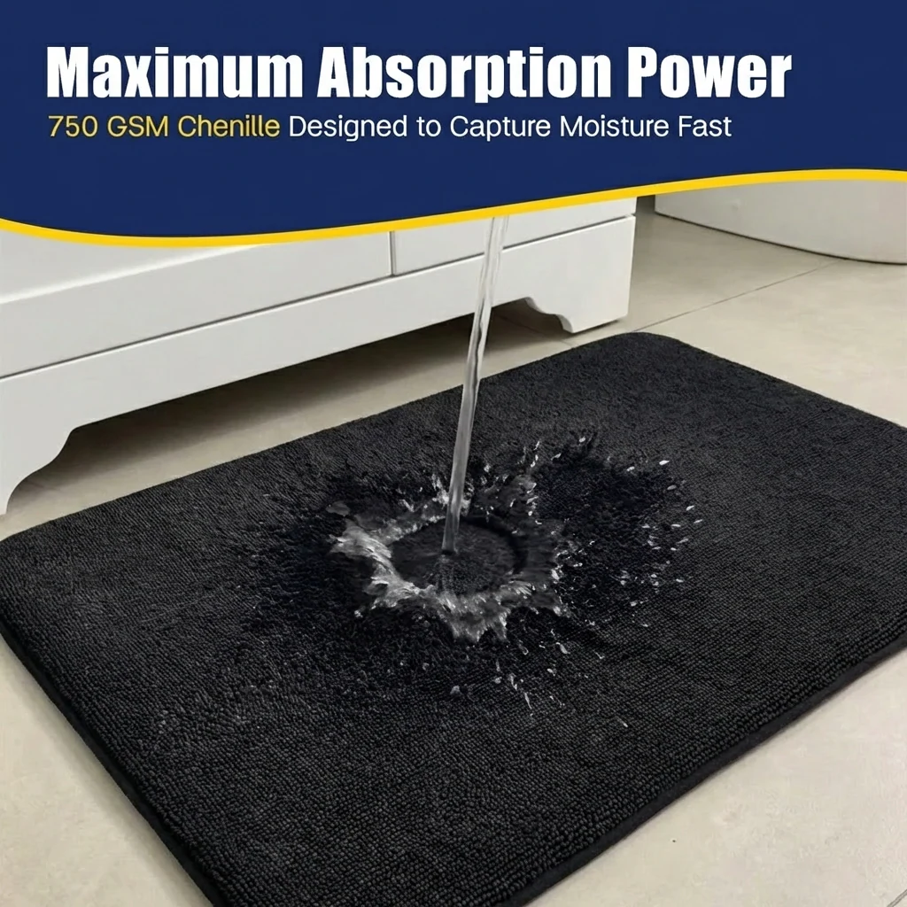 Muddy Mat® CloudStep Bathroom Rugs 2 Piece Set, Non Slip Bath Mats for Bathroom, Absorbent Memory Foam Chenille, Machine Washable Quick Dry Toilet Rug Set, 20"x30" + 20"x20" U-Shaped