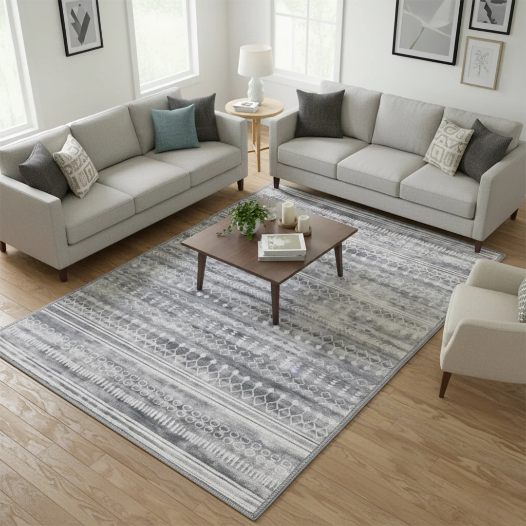 Greyline Washable Area Rug, Modern Soft Low Pile Carpet, Non Slip and Pet Friendly for Home