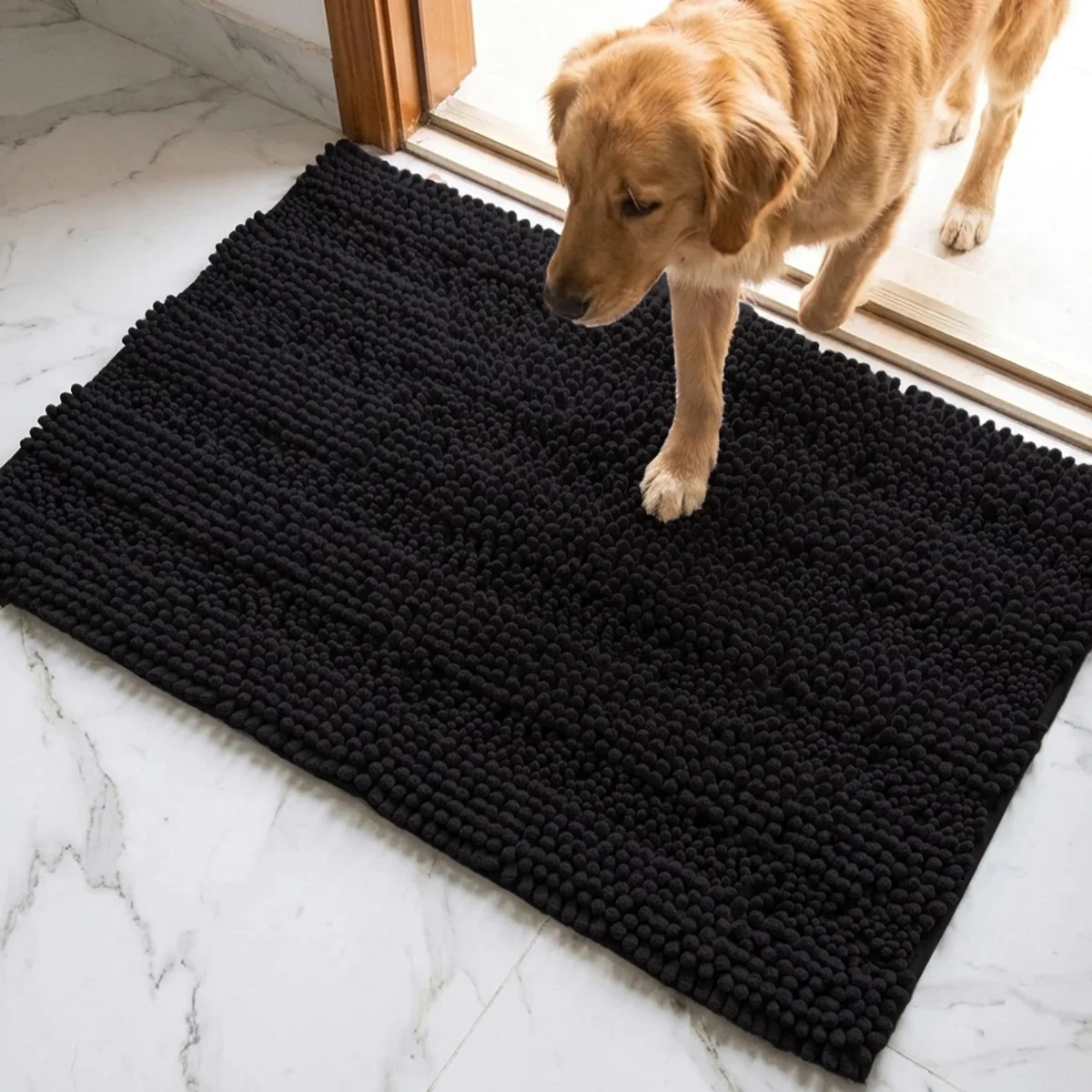 Muddy Mat® StripeMax Golvmatta för hundar med leriga tassar – Tjock plyschig randig chenillematta, Muddy Carpet®, superabsorberande mikrofiber, snabbtorkande, halksäker, tvättbar innematta