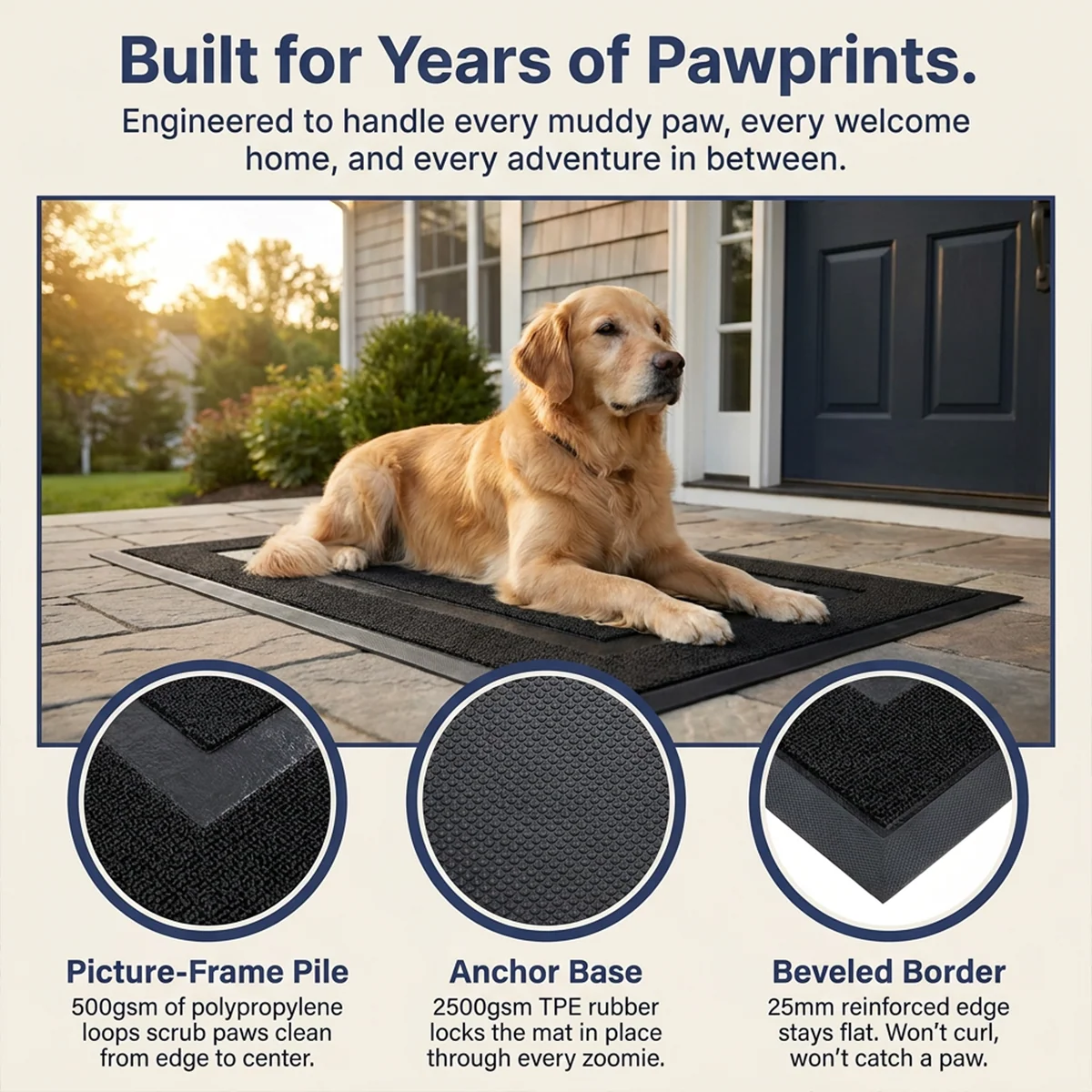 Muddy Mat® Tapete de puerta exterior 3D resistente Meshy Mat con estampado