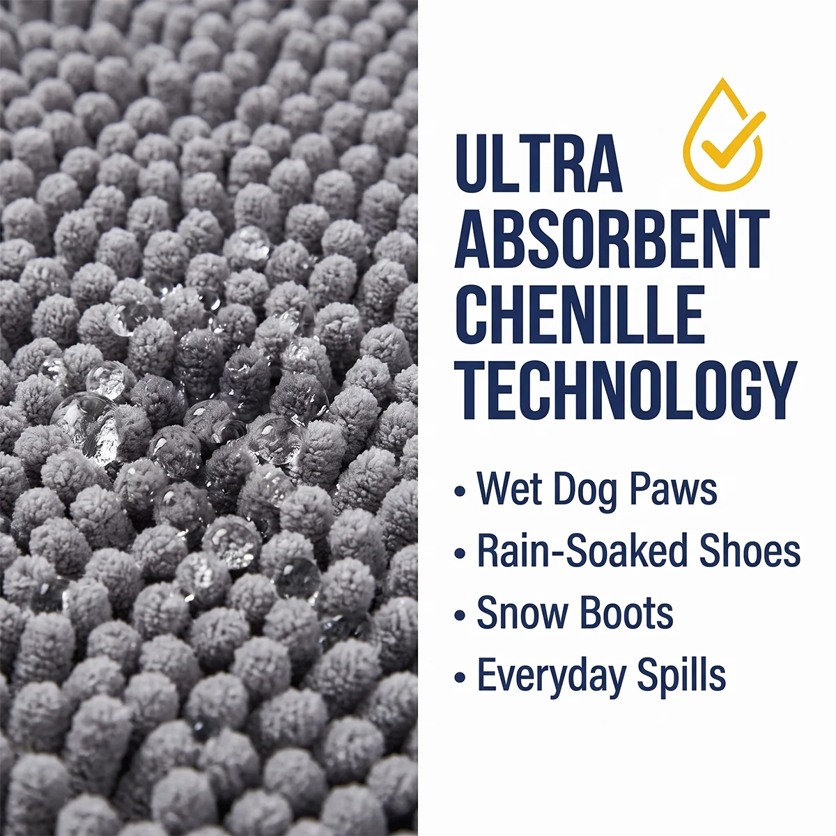 Muddy Mat® DuoMax Hundedørmatte for sølete poter – Absorberende matte med to teksturer chenille inngangsmatte Muddy Carpet®, mikrofiber hurtigtørkende, sklisikker maskinvaskbar innendørsmatte