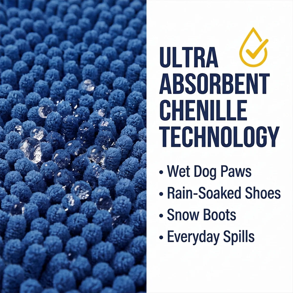 Muddy Mat® DuoMax Hundedørmatte for sølete poter – Absorberende matte med to teksturer chenille inngangsmatte Muddy Carpet®, mikrofiber hurtigtørkende, sklisikker maskinvaskbar innendørsmatte