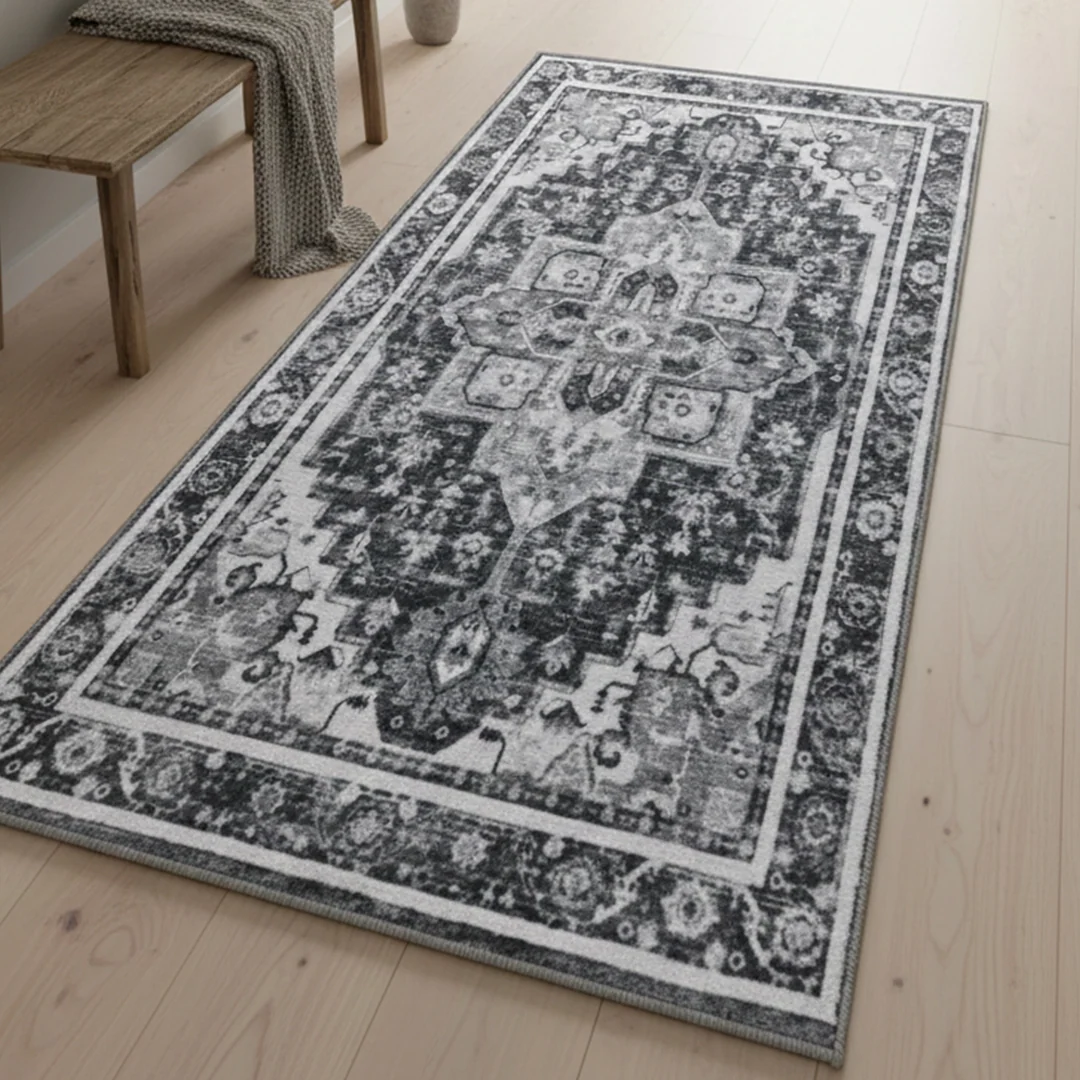 Muddy Mat Onyx Washable Area Rug - Soft Low Pile Non Slip Carpet for Living Room, Bedroom and Dining Room