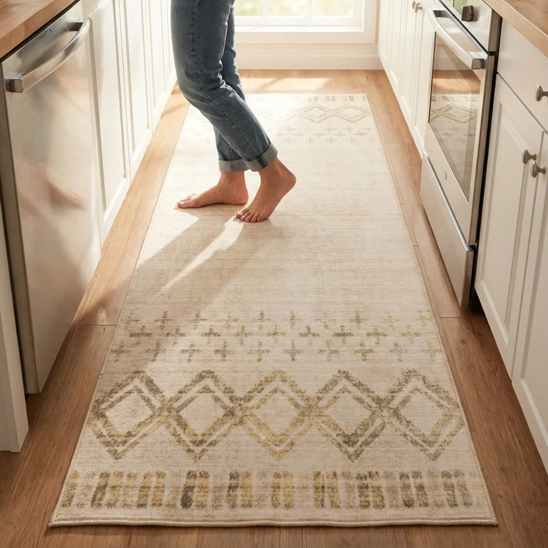 Muddy Mat Tribal Washable Area Rug - Soft Low Pile Non Slip Carpet for Living Room, Bedroom and Dining Room