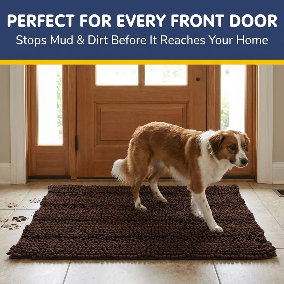 Muddy Mat® StripeMax Golvmatta för hundar med leriga tassar – Tjock plyschig randig chenillematta, Muddy Carpet®, superabsorberande mikrofiber, snabbtorkande, halksäker, tvättbar innematta