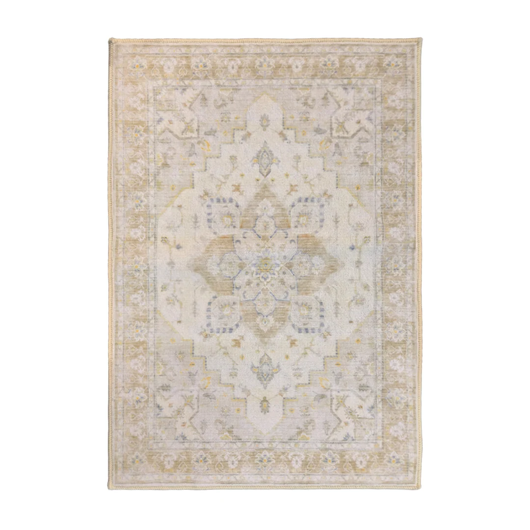 Champagne Washable Area Rug, Waterproof Soft Low Pile Carpet, Foldable and Pet Friendly