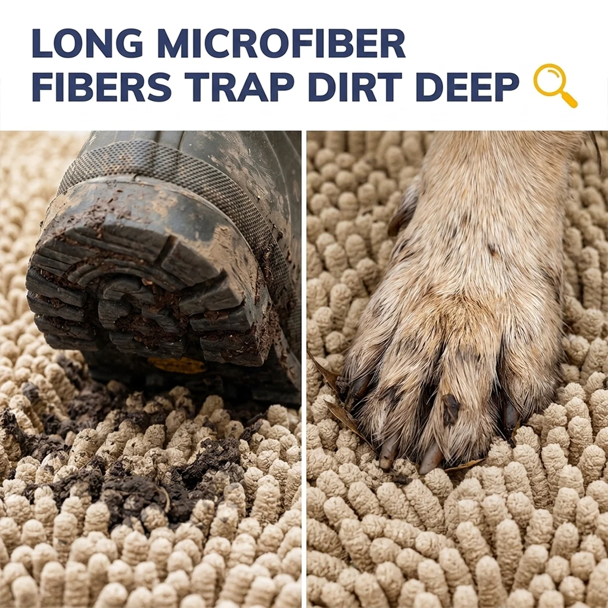 Muddy Mat® DuoMax Hundedørmatte for sølete poter – Absorberende matte med to teksturer chenille inngangsmatte Muddy Carpet®, mikrofiber hurtigtørkende, sklisikker maskinvaskbar innendørsmatte