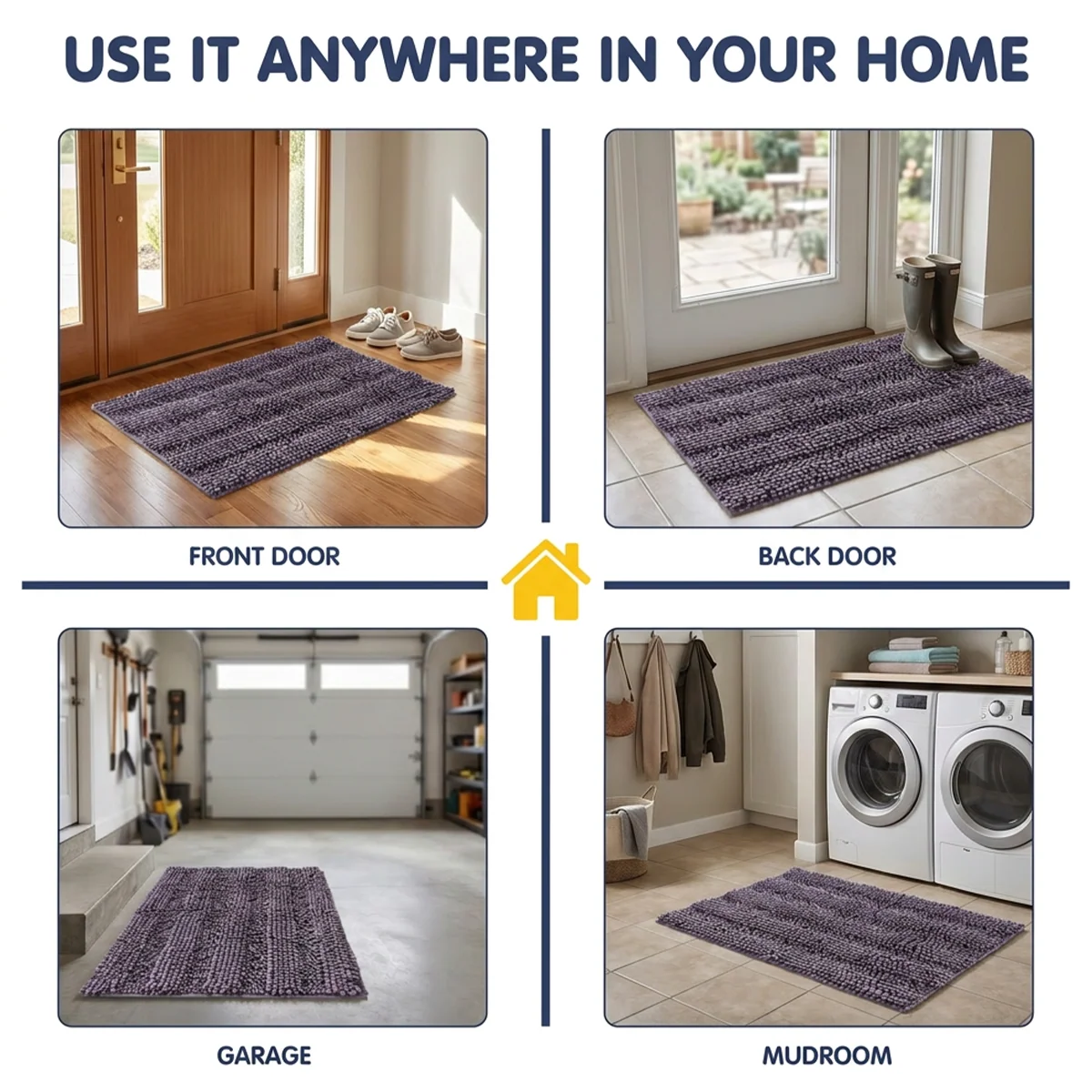 Muddy Mat® StripeMax Golvmatta för hundar med leriga tassar – Tjock plyschig randig chenillematta, Muddy Carpet®, superabsorberande mikrofiber, snabbtorkande, halksäker, tvättbar innematta