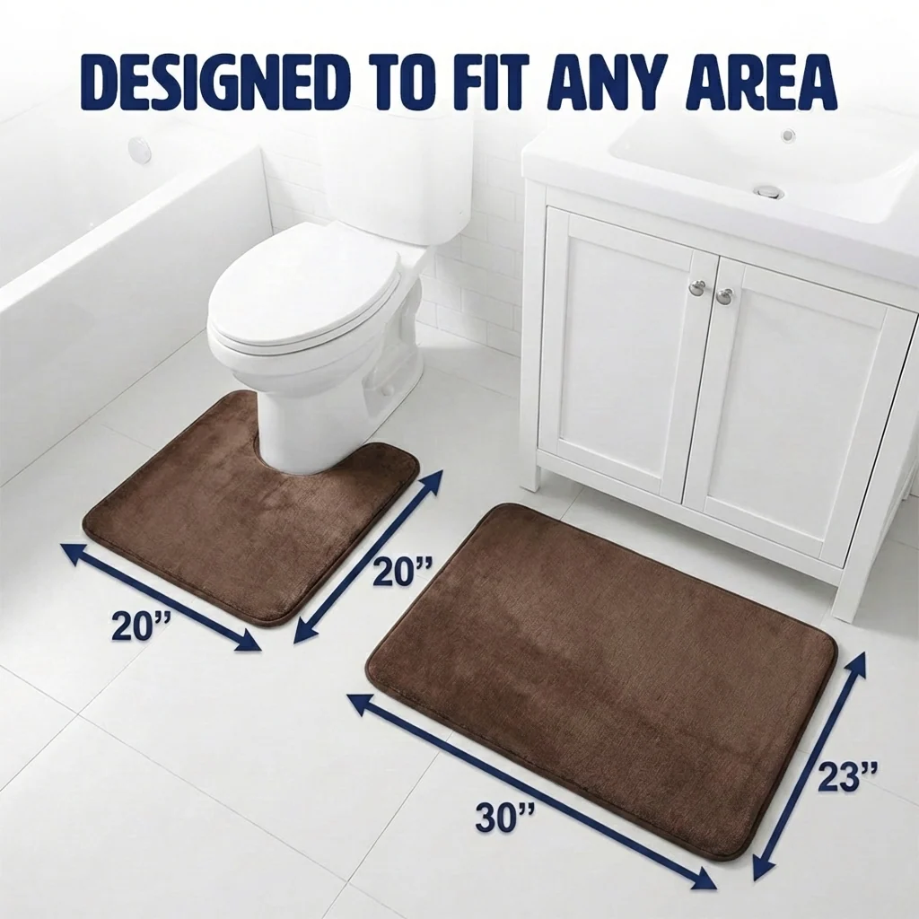Muddy Mat® Memory Foam Bath Mat Set 2 Piece – Velvet Soft Non Slip Bathroom Rugs Set, Thick Absorbent Washable Bath Mats for Bathroom Floor and Shower, 20"x30" + 20"x20" U-Shaped