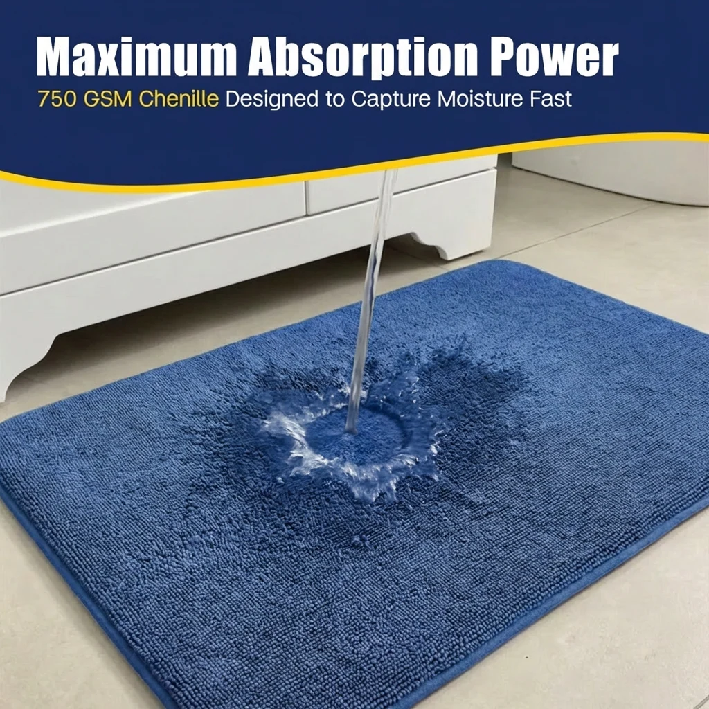 Muddy Mat® CloudStep Bathroom Rugs 2 Piece Set, Non Slip Bath Mats for Bathroom, Absorbent Memory Foam Chenille, Machine Washable Quick Dry Toilet Rug Set, 20"x30" + 20"x20" U-Shaped