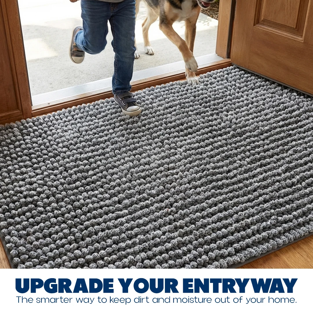 Muddy Mat® Tapis de porte intérieur pour chien T.Max bicolore et tapis de bain – Tapis d'entrée antidérapant en chenille pour pattes boueuses, tapis de porte absorbant et lavable, tapis de bain à séchage rapide