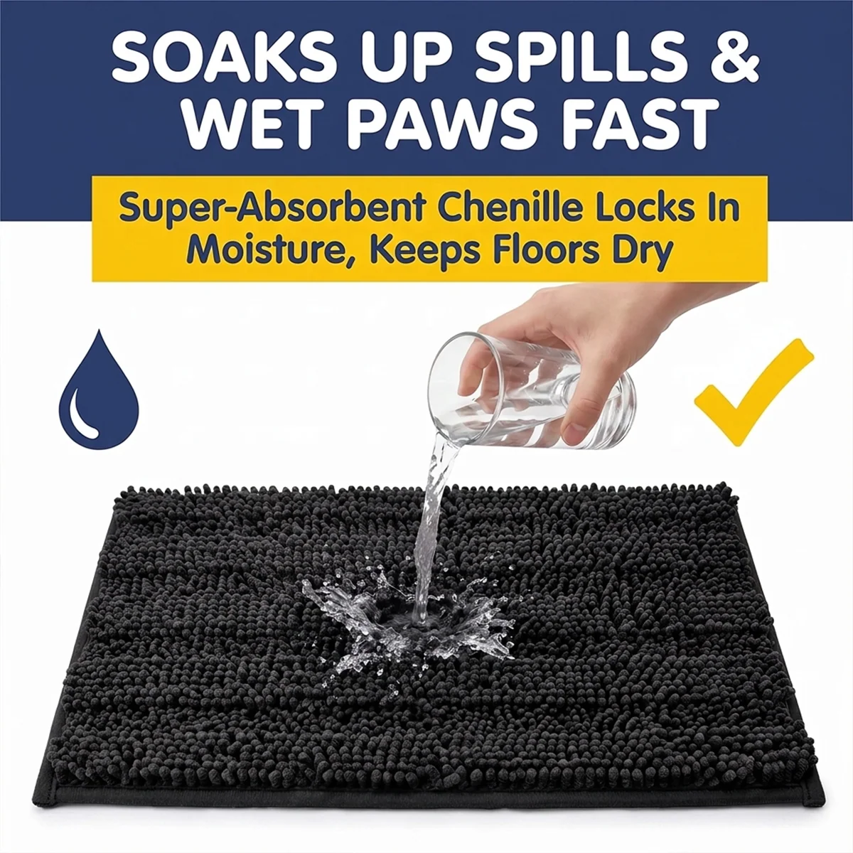 Muddy Mat® StripeMax Golvmatta för hundar med leriga tassar – Tjock plyschig randig chenillematta, Muddy Carpet®, superabsorberande mikrofiber, snabbtorkande, halksäker, tvättbar innematta